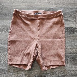 Eloquii Women's Ribbed Bike Shorts in Tan